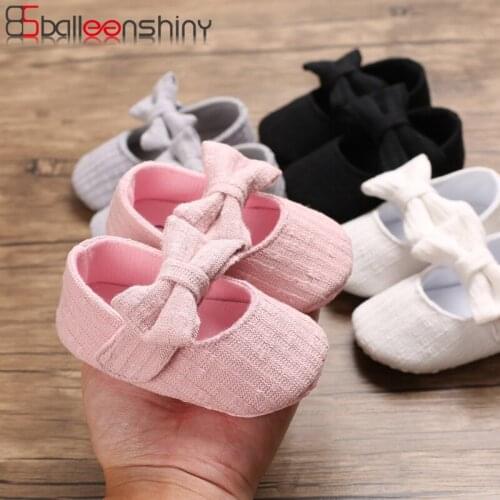 BalleenShiny Baby First Walkers Newborn Baby Shoes for 0-1years Infant Soft Bottom Non-slip Girls Princess Bowknot Solid Shoes