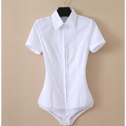 2020 Office Ladies Summer Short Sleeve White Shirt with Panties Turn-down Collar Work Blouse Women Cotton Chemisier Femme XXXL