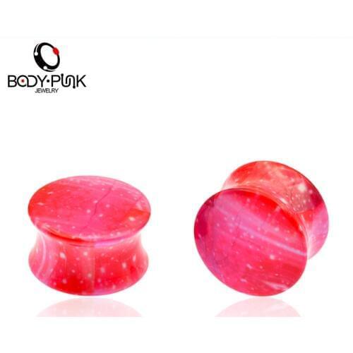 BODY PUNK 1 Pair Plugs Acrylic Galaxy Print Double Flare Ear Plug Gauges Tunnel Body Piercing Jewelry PLG 009