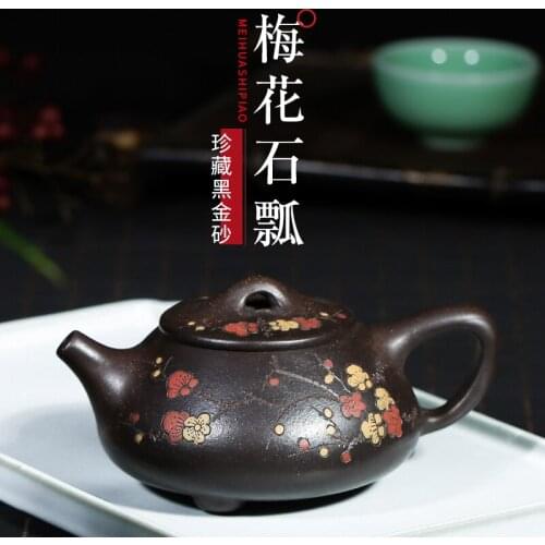 ★manufacturers selling ore black sands plum flower stone carved gourd ladle mud painting are recommended home make tea