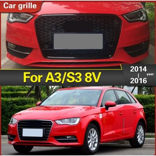 Honeycomb Grill Mesh Gloss Black for Audi A3/S3 8V 2014 2015 2016 RS3 Quattro Style Hex Mesh Front Bumper Hood Grille