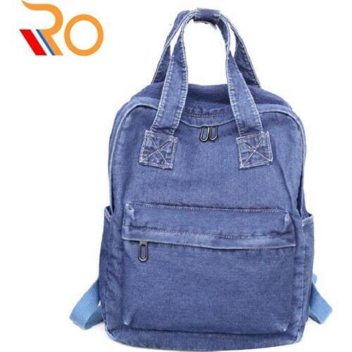 Blue Cowboy Backpack Women Simple Canvas Zipper Backpack For Teenage Girl High Capacity School Knapsack Wholesale