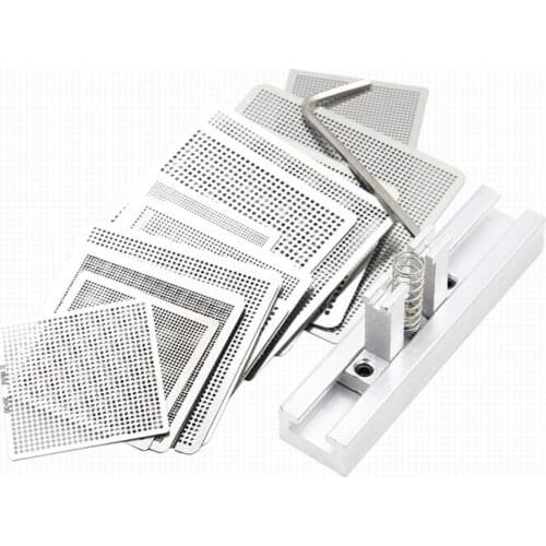 BGA Reballing Station 27pcs Universal Directly Heating Stencils Holder Template Fixture Jig for Game Consoles Laptop Repair Kit