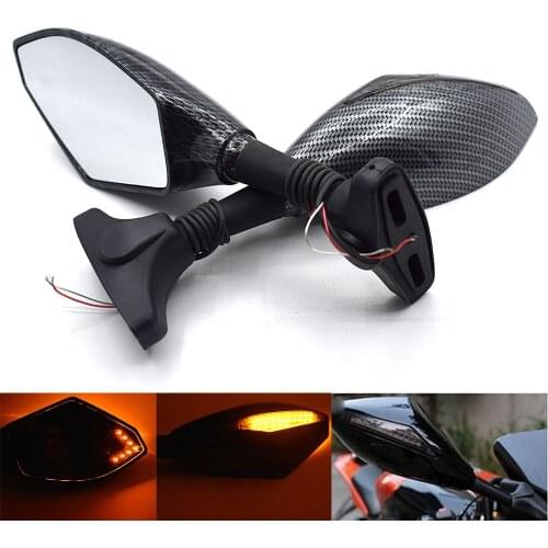 Universal Motorcycle Rear View Side Wing Mirrors w/ LED Turn Signal Light For Yamaha YZF R1 YZF 600 YZF R6 YZF R6s FZ1 FAZER