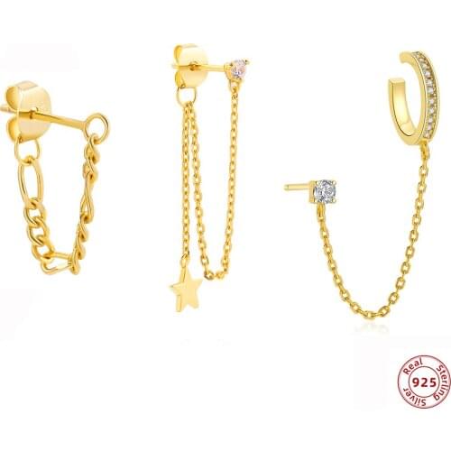 Gothic Punk Ear Piercing Long Chain Earrings for Women 925 Sterling Silver Star Earrings Fine Jewelry Brincos 2021