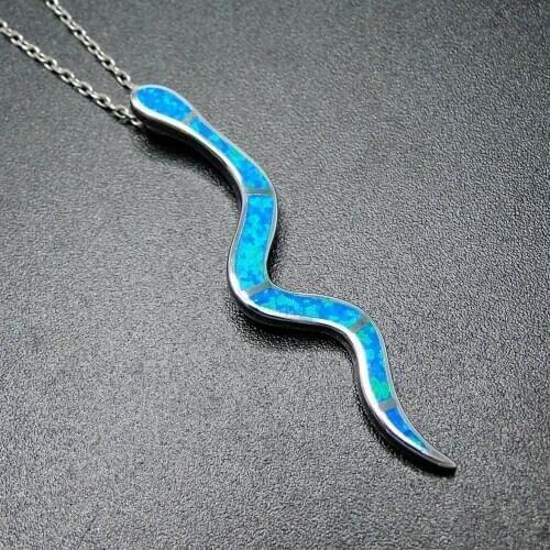 High Quality 925 Sterling Silver Blue Opal Snake Pendant Necklace Silver Jewelry For Gift
