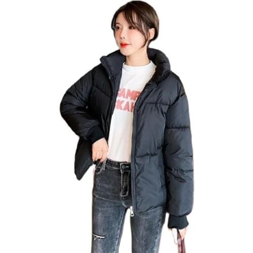 Womans Stand Collar Plus Size Solid Cotton Padded Jacket Female Thick Warm Puff Coat Casual Short Style Ladies Zipper Jackets