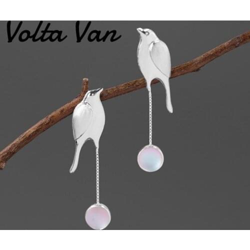 Volta Van Genuine 925 Sterling Silver Drop Earrings Vintage Pendientes Bird Jewelry 2021 New Natural Elegant Silver Earrings