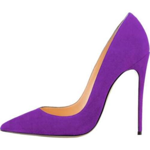 Moraima Snc Sexy High Heel Shoes 12cm Thin Heels Stiletto Pumps Woman Pointed Toe Dress Shoes Purple Grey Blue Suede Heels