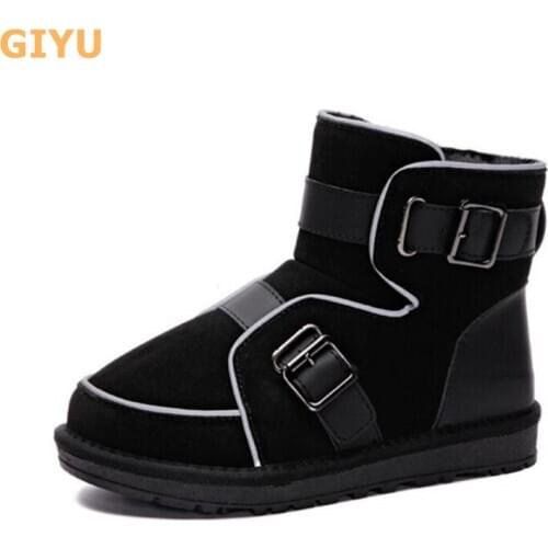 2020 Winter Female Reflective Strip Snow Boots Wool Frosted Cowhide Ankle Boots Womens Luminous Cotton Shoes Genuine Leather
