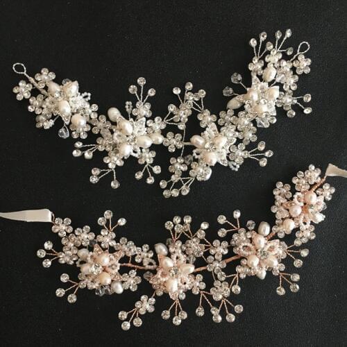 SLBRIDAL Wired Crystal Rhinestones Freshwater Pearls Wedding Hair accessories Hairband Bridal Headband Bridesmaids Jewelry Women
