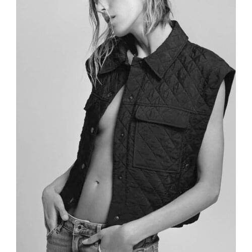 ZA Women Vest 2021 Sleeveless Single Breasted Jacket Solid Turn Down Collar Office Ladies Wear Casual Coat Pockets Outwear Tops