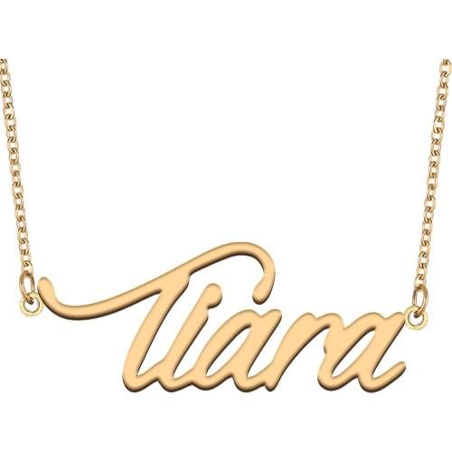 Tiara Name Necklace for Women Stainless Steel Jewelry 18k Gold Plated Nameplate Pendant Femme Mother Girlfriend Gift