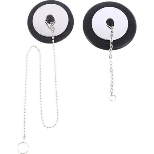 1PC Stainless Steel Rubber Choke Bathtub Drain Stopper With Chain Bath Plug Drain Tub Stopper For Home Hotel Bathroom Bathtub