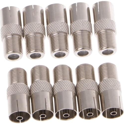 10pcs F female Plug to PAL Female Jack Straight RF coaxial adapter F-type connector TV Drop Ship