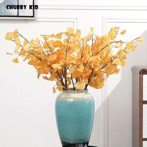 20pcs! wholesale High simulation 3D printing ginkgo leaves artificial 94cm Long branch artificial green plants gingko leaf