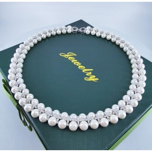 2021 New fashion elegant shell pearl crystal zircon doblue row necklace wedding bride banquet dressing dinner party jewelry