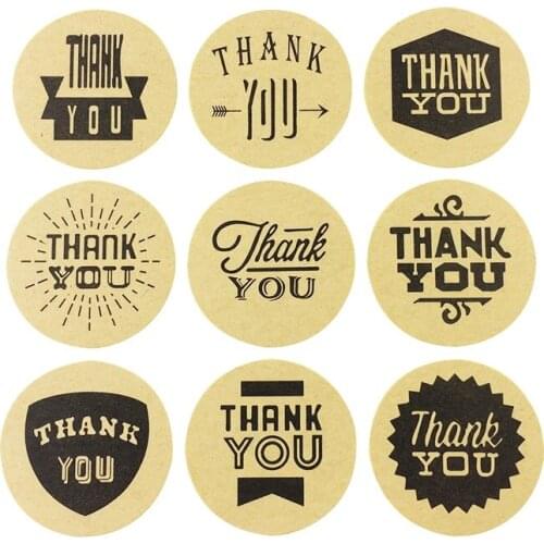 90 Pcs/lot Zakka Handmade Style 9 Design Vintage Kraft Paper Thank You Circle Sealing label Sticker Round Paper Packaging Label