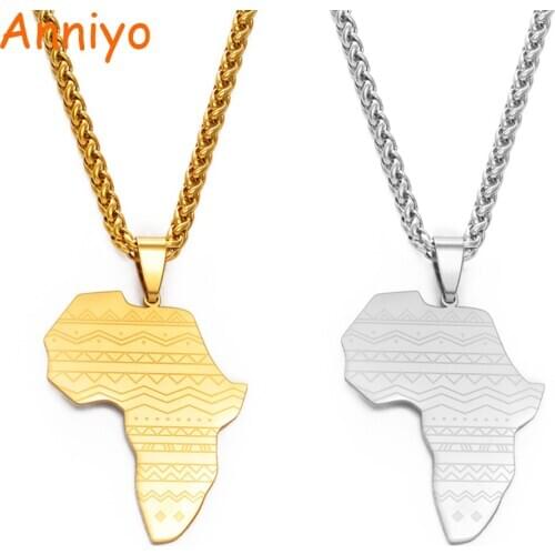 Anniyo Africa Map Pendant Necklaces Gold Color African Culture Traditional Jewelry Hip Hop Party & Wedding Charms Gifts #200821