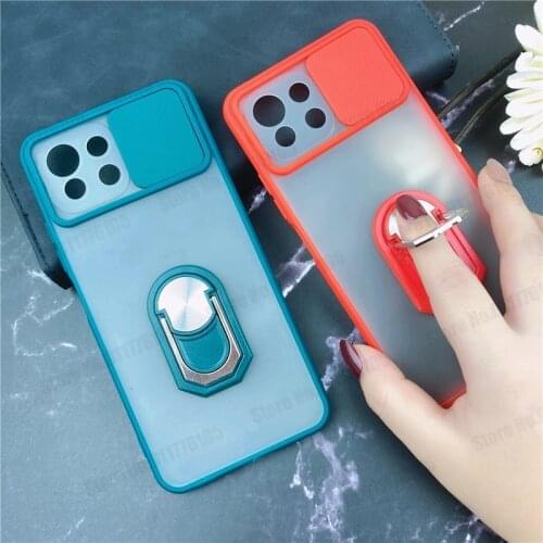 Slide Camera Lens Protective Phone Case For Xiaomi 11 Lite 11i 11X 10T Pro 10i 5G POCO X3 NFC M3 Ring Stand Frosted Phone Cover