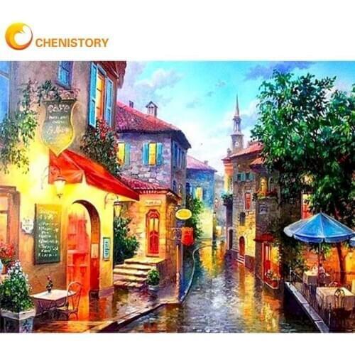 CHENISTORY River House Landscape Picture By Numbers For Adults Handmade DIY Gift 60x75cm Frame On Canvas Acrylic Paint Wall Arts