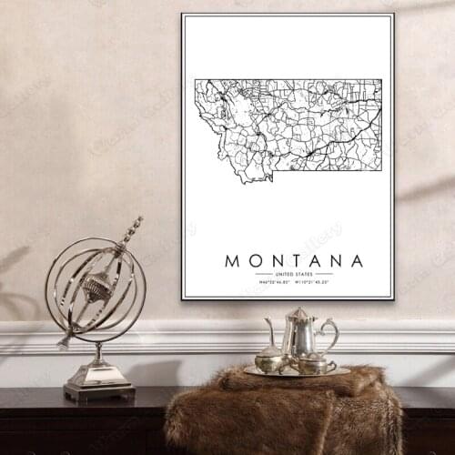 Black and White City Map The Montana City Map Poster HD Print Wall Art Canvas Nordic Landscape Painting for Home Decor