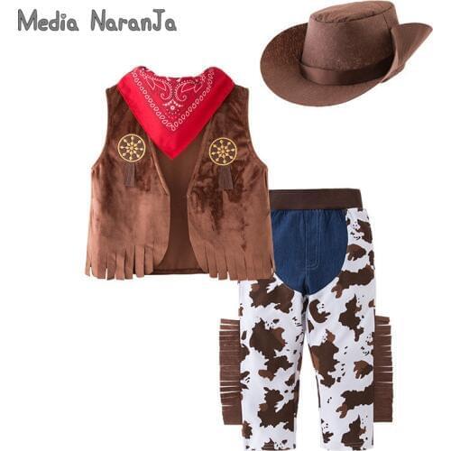Baby boys girl unsiex cowboy costume children performance holiday event clothes hat+scarf+vest +pants