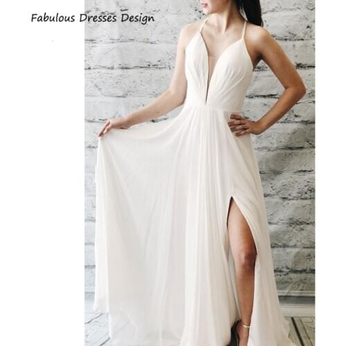 Elegant White A Line Prom Dresses Long Halter Backless Split فساتين السهرة Chiffon 2021 Evening Dress Party For Women