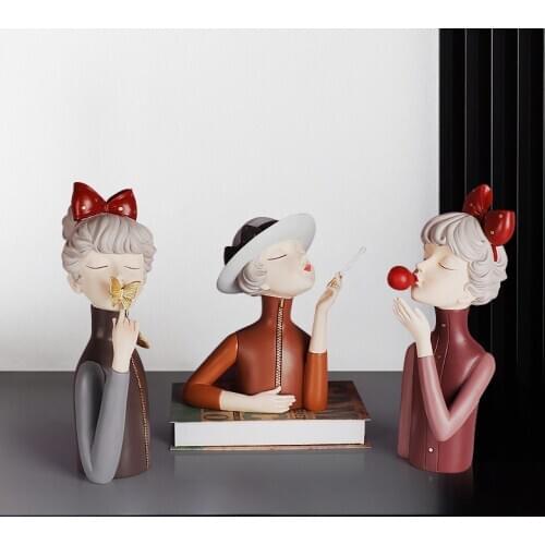 European Blowing Bubbles Modern Girl Resin Accessories Home Livingroom Desk Sculpture Decoration Coffee Table Figurines Crafts