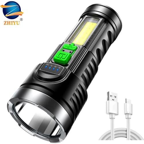 8000LM Powerful USB Rechargeable Flashlight 4 Modes LED Torch with Built-in 18650 Battery Tactical Flashlight Waterproof Torch