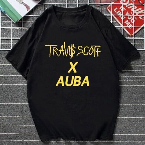Funny Travis Scott X Auba Letters Gold Printed Male Tshirt Summer Fashion Hip Hop Short-sleev Streetwear Tee Cool Men Tee