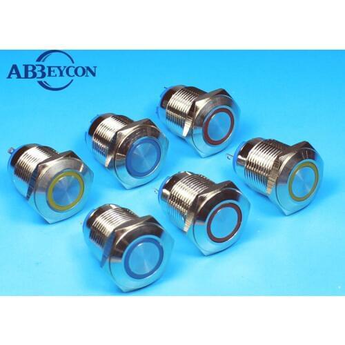 IN15 stainless steel 12VDC ring LED 16mm waterproof terminal pushbutton metal indicator