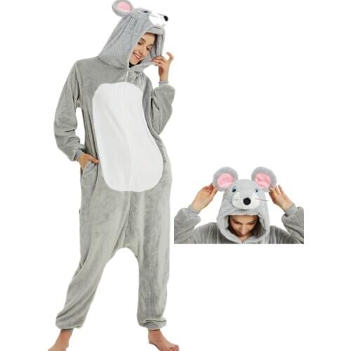 Animal Onesies For Adults 3D Mouse Kigurumi Women Pajama One-Piece Pijamas Men Halloween Cosplay Costume Suit Overalls Bodysuits