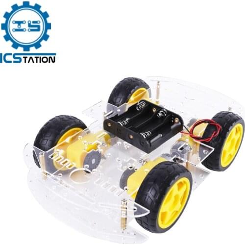 4WD Robot Car Chassis Kit with Speed Encoder TT Motor Acrylic Board Ultrasonic Module Avoidance Tracking Smart Car