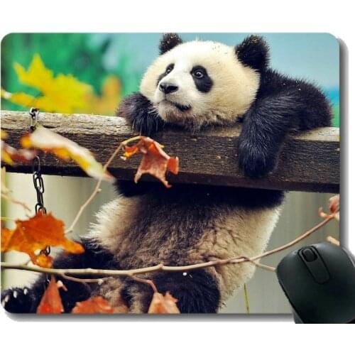 Mouse Pad with Stitched Edge, Leaves panda autumn ,Mouse Mat,Non-Slip Rubber Base Mousepad for Laptop,Computer