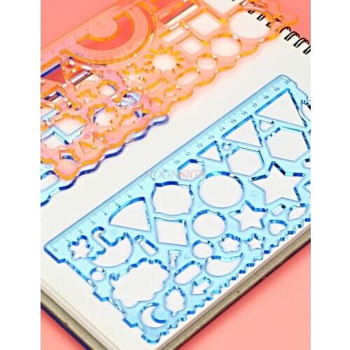 Painting rule 2pcs Student with ruler ruler primary school pupils draw multi-function protractor painting hollow curve wave