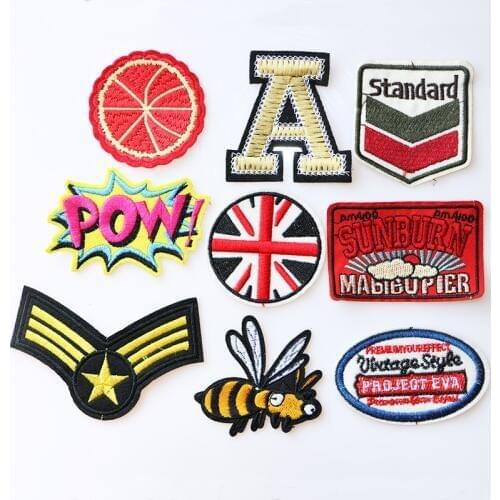 Cartoon Decorative Bee orange letter icon Embroidered Applique Patches For DIY Iron on Badges Stickers on backpack,the clothes