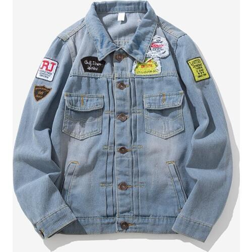 YuWaiJiaRen Mens Denim Jacket Letter Turn-down Collar Cotton Hip Hop Personality Classic Outerwear Cowboy Jeans Coat M-5XL