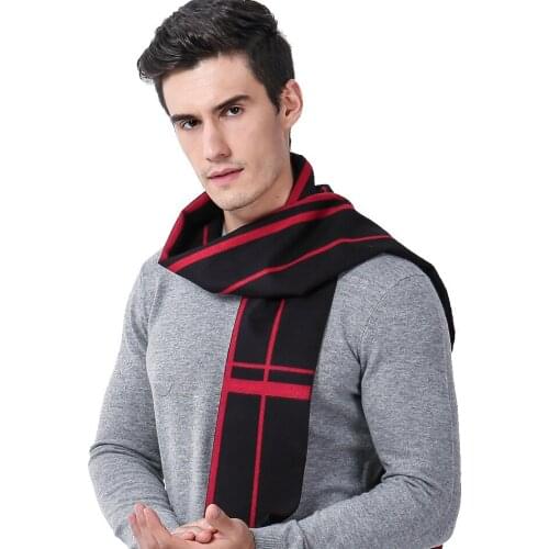 2019 Classic business leisure Black Red Stripe Men Scarf Winter Cashmere Warm Wool Grey Brown Navy Blue Scarfs For Father