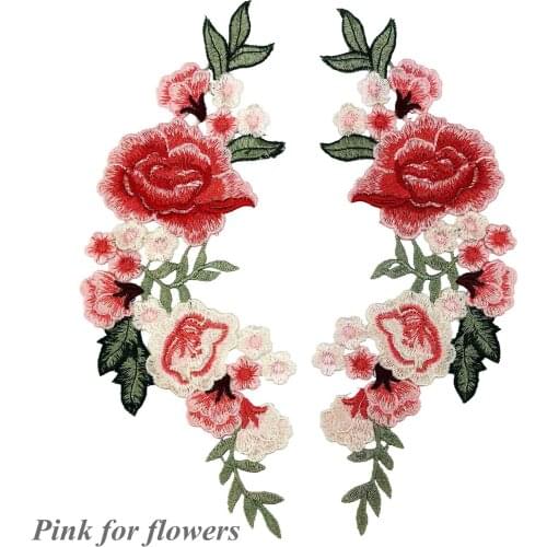New 2pc Red Rose Embroidered Sewing on Patch Flower Iron on Patch Stickers for Clothes Badge Sewing Fabric Applique Supplie