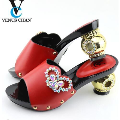 2020New Fashion Slipper Red Color Wedding Shoes Without Bag To Match Italian shoes PU Leather Comfortable Heels