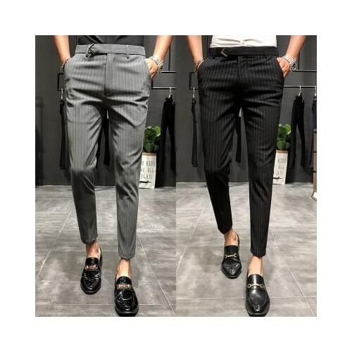 2020 New style Fashion Mens autumn stripe Business trousers Male High quality pure cotton Leisure suit pants clothing plus size