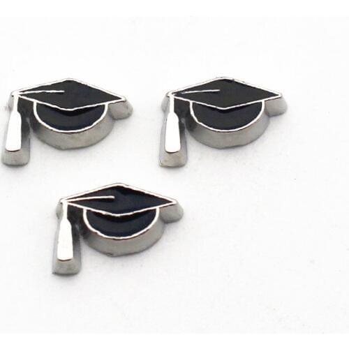 New Arrival 10pcs/lot doctoral cap Alloy Silver floating charms living glass memory floating lockets diy Accessory pendant