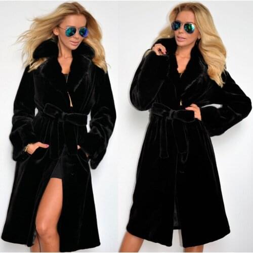 New Arrival Long Mink Fur Coat Women Black Faux Fur Jacket Autumn Winter Thicken Warm Fur Coat With Belt Women Plush Overcoat