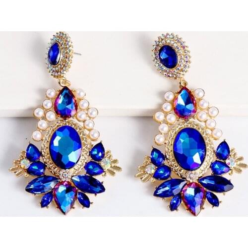 New Colorful Rhinestone Earrings With Pearl Crystal Drop Earring Luxury Earing for Women Jewelry Accessories Gift Wholesale