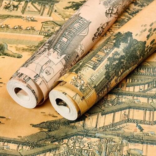 Beibehang Chinese Classical Qingming Shanghetu Shoe Shop Wallpaper Study Room Tea House Waterproof Hotel Entrance Wallpaper