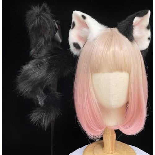 New Black White Pink Small Fragrant Pig Ears Hair Hoop Headband Headwear Tail Set Hand Made Work For KC Cosplay Accessories