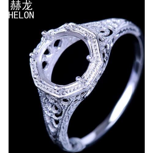 Art Deco Antique Jewelry Fine Engrave Semi Mount Round Cut 7-8mm Solitaire Sterling Silver 925 Engagement Wedding Ring wholesale