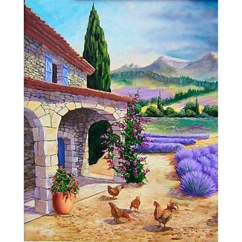 Landscape Nature House Chicken Cross-Stitch DIY Embroidery Patterns Handicraft Painting Hobby Craft Home Decor Promotions Floss