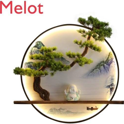 New Chinese Style Pendant Hotel Living Room Hallway round Ornaments Sofa Background Wall Decorative Simulation Pine Wall Hanging